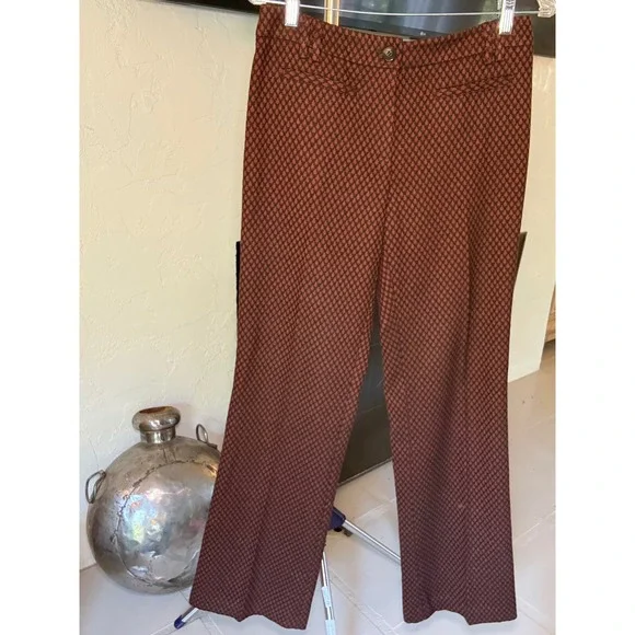 Anthropologie Leifsdottir Brown Geometric Diamond Print Flare Leg Pants Size 6 - Picture 9 of 11